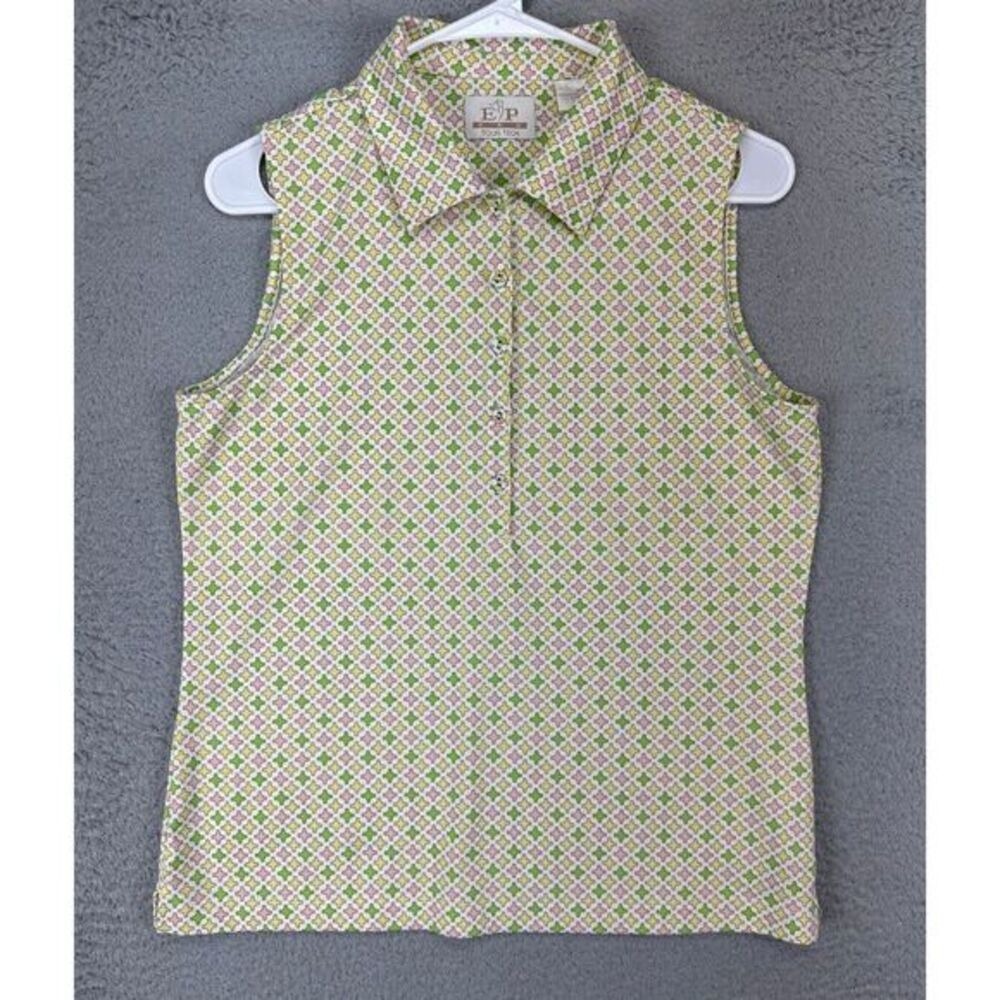 EP Pro Polo Shirt Womens Medium M Multi Geometric Tour Tech Sleeveless Ladies